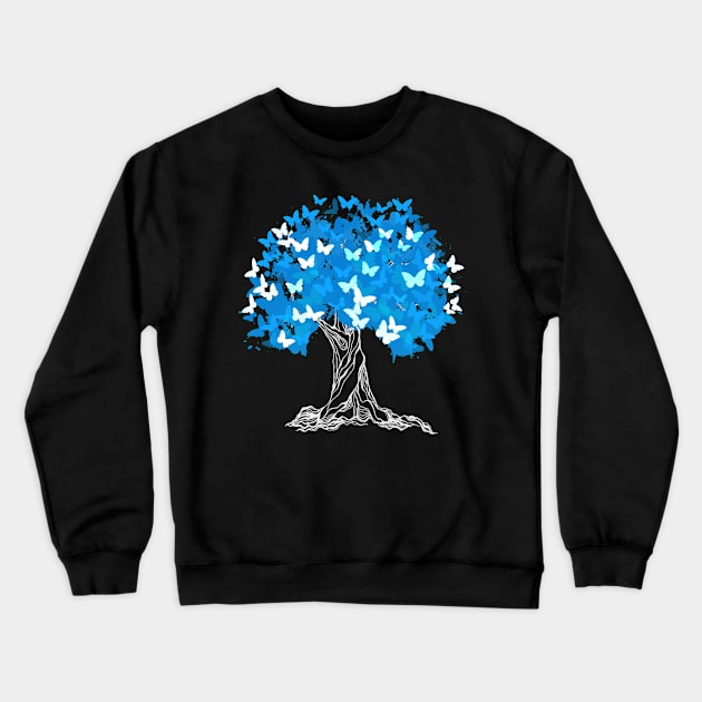 Tree With Blue Butterflies Crewneck Sweatshirt by Aliaksandr
